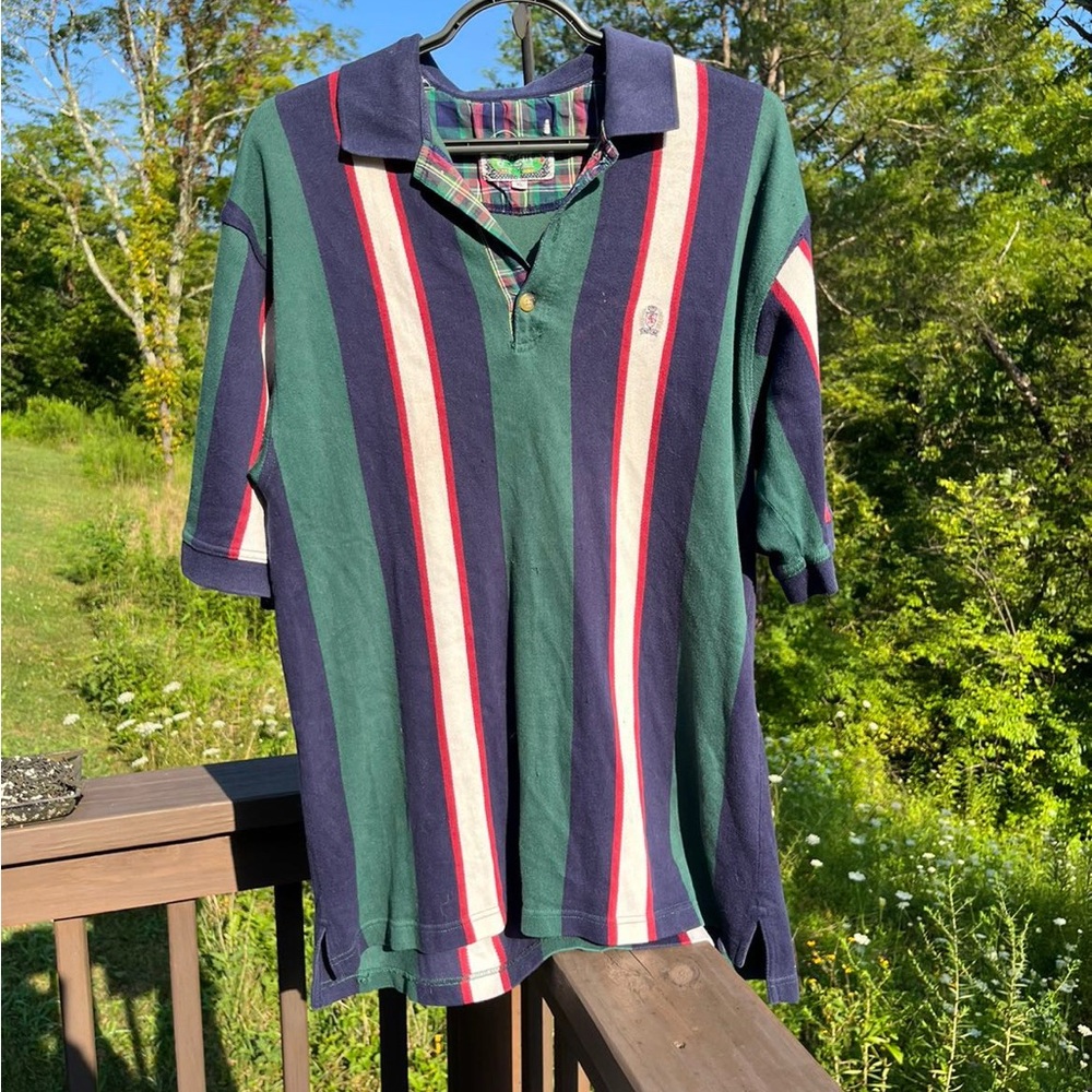 Striped Polo Shirt with Green and Navy